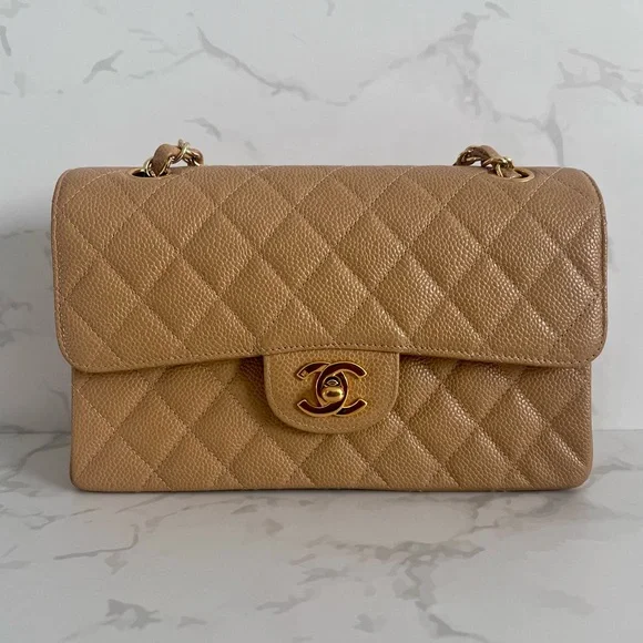 SOLD Vintage Chanel Small Double Flap Dark Beige Caviar - Picture 2 of 13